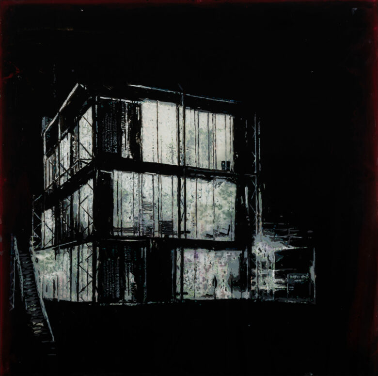 Huile sur verre et miroir / Oil on glass and mirror 45 x 73 cm (17 3/4 x 28 3/4 in.)