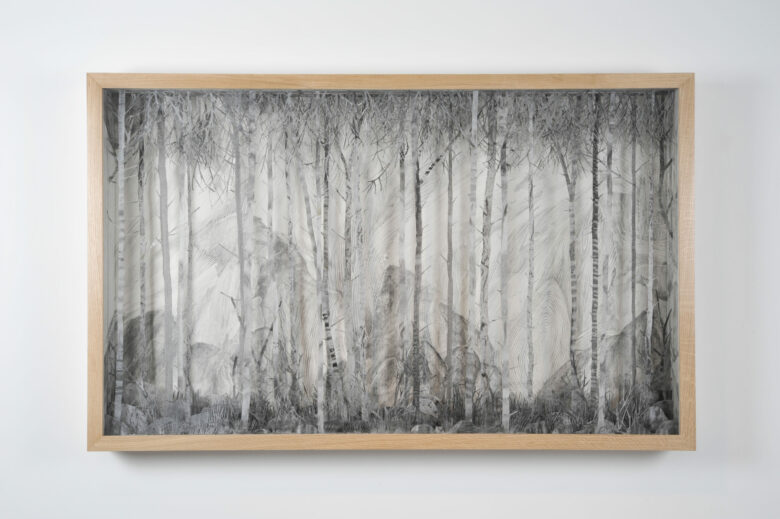 Mine de plomb sur papier et papier calque / Graphite on paper and tracing paper 82 x 132 x 12,5 cm (32 1/4 x 52 x 4 7/8 in.) encadré / framed