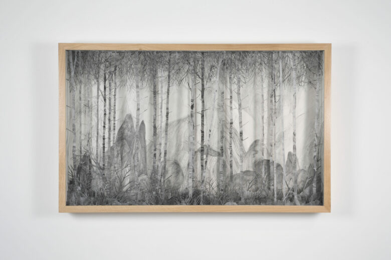 Mine de plomb sur papier et papier calque / Graphite on paper and tracing paper 82 x 132 x 12,5 cm (32 1/4 x 52 x 4 7/8 in.) encadré / framed