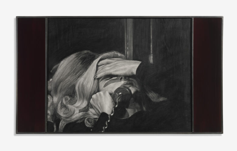 Crayon et graphite sur papier, cadre en acier et verre peint / Pencil and graphite on paper, hand welded steel frames and painted glass 80 x 140 x 3 cm (31 1/2 x 55 1/8 x 1 1/8 in.) encadré / framed