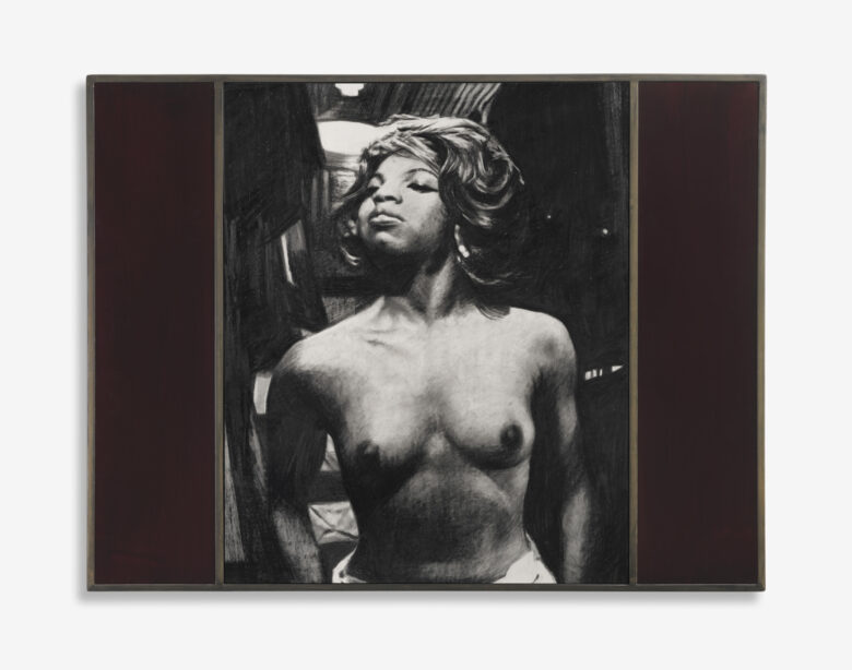 Crayon et graphite sur papier, cadre en acier et verre peint / Pencil and graphite on paper, hand welded steel frames and painted glass 80 x 107 x 3 cm (31 1/2 x 42 1/8 x 1 1/8 in.) encadré / framed