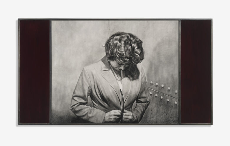 Crayon et graphite sur papier, cadre en acier et verre peint / Pencil and graphite on paper, hand welded steel frames and painted glass 31,75 x 28,45 x 58,42 cm (12,5 x 11,2 x 23 in.) 80 x 138 x 3 cm (31 1/2 x 54 3/8 x 1 1/8 in.) encadré / framed