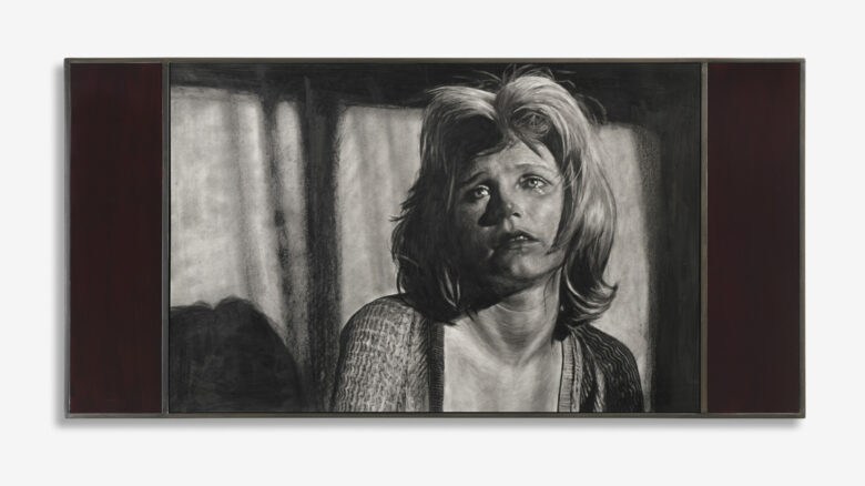 Crayon et graphite sur papier, cadre en acier et verre peint / pencil and graphite on paper, hand welded steel frames and painted glass 80 x 162 x 3 cm (31 1/2 x 63 3/4 x 1 1/8 in.) encadré / framed