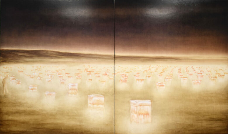 Huile sur bois / Oil on wood 2 panneaux / 2 pannels: 154,5 x 130 cm chacun / each 154,5 x 260 cm (60 7/8 x 102 3/8 in.)